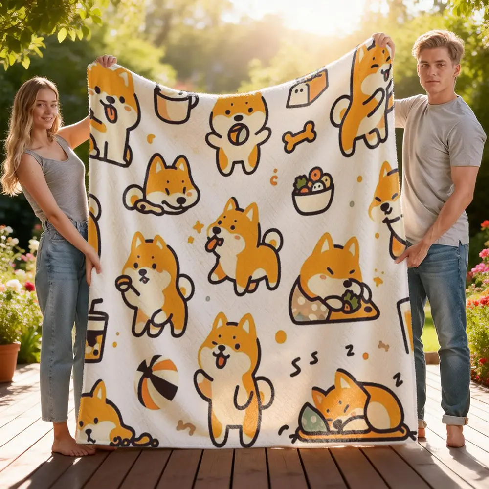 Cozy Shiba Inu Doggo Blanket E Pet Animal Pattern Throw for Couch Fashion Home Decor Perfect for Pet Lovers on Christmas Valentine S Day