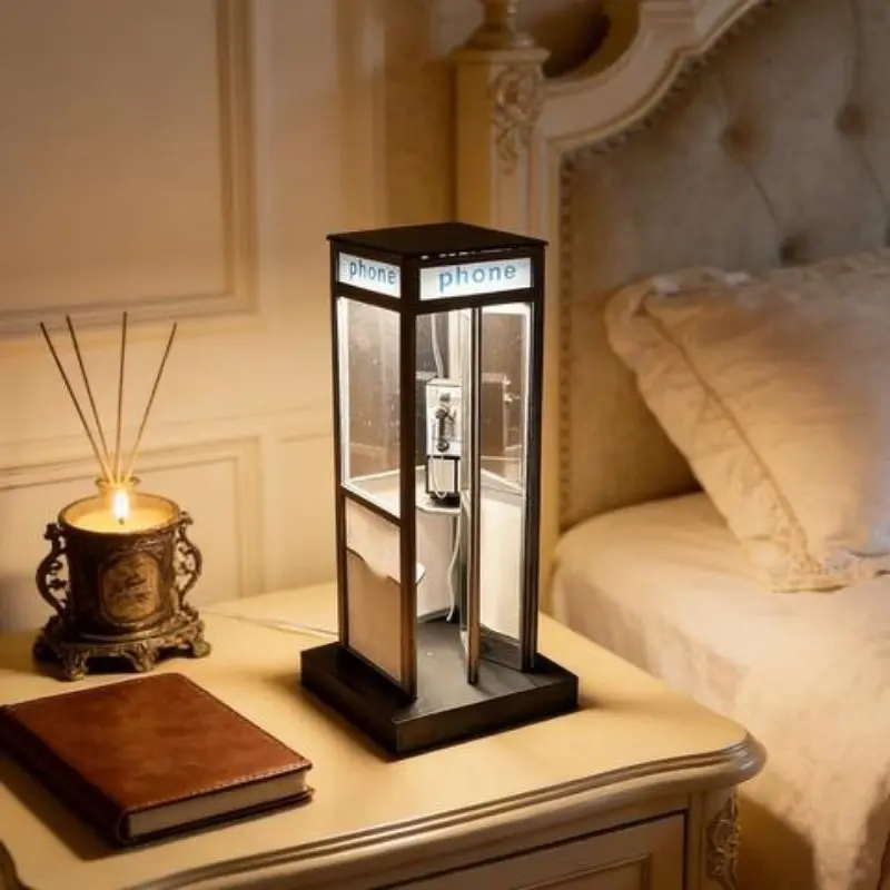 Retro Vintage Tall Phonebooth Decorative Lamp, Resin Craft Desktop Decor, Perfect for Living Room, Bedroom, Desk, Party Decoration, Holiday Gift
