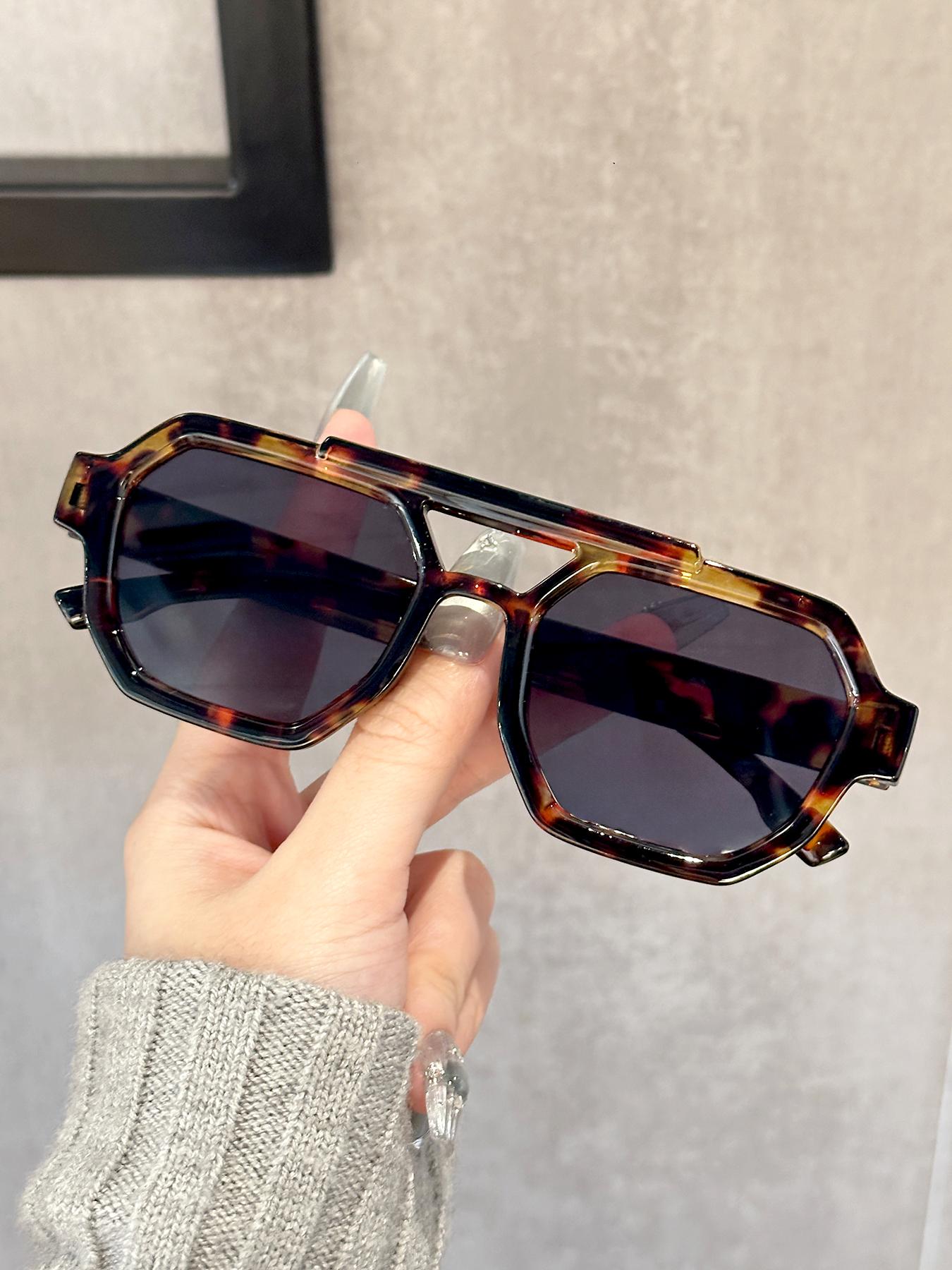 Unisex Vintage Trendy Tortoise Pattern Aviator Sunglasses, Retro Outdoor Sports Sunglasses, Fashionable Sunglasses for Men & Women for Everyday Use, Tortoiseshell Sunglasses