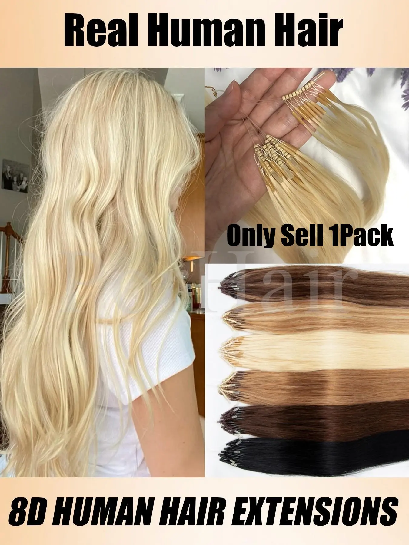 8D Micro Bead Human Hair Extensions Silicone Nano Ring Hair Extensions Invisible Mini Silicon Beads 12-20inches Straight Natural Black Brown Blonde Human Hair Extensions