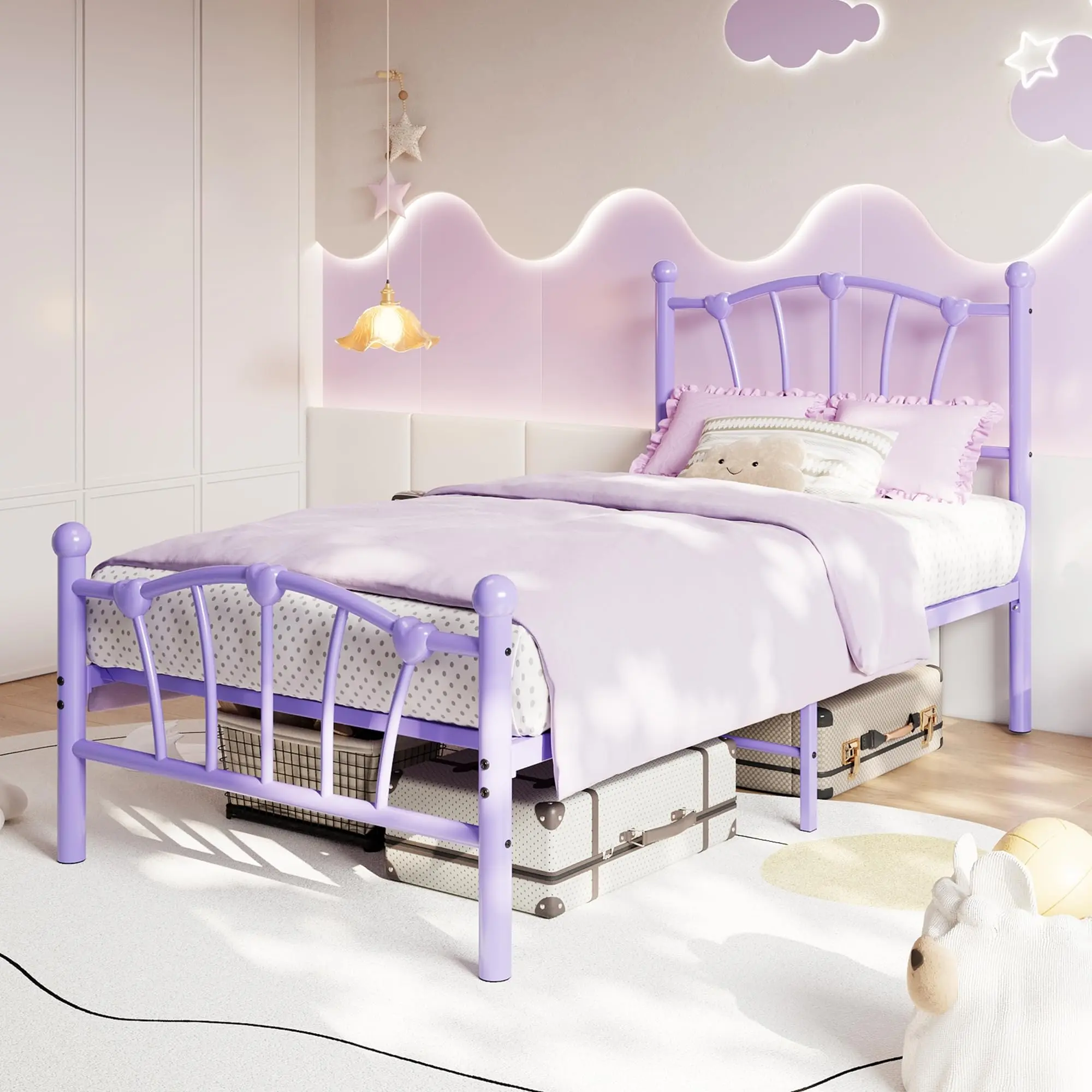 Twin/Twin XL/Full Size Bed Frame, Heart Shaped Metal Bed Frame with Headboard and Footboard, Platform Bed Frame with Sturdy Slat Support, 11.5'' Underbed Storage Space, No Box Spring Needed