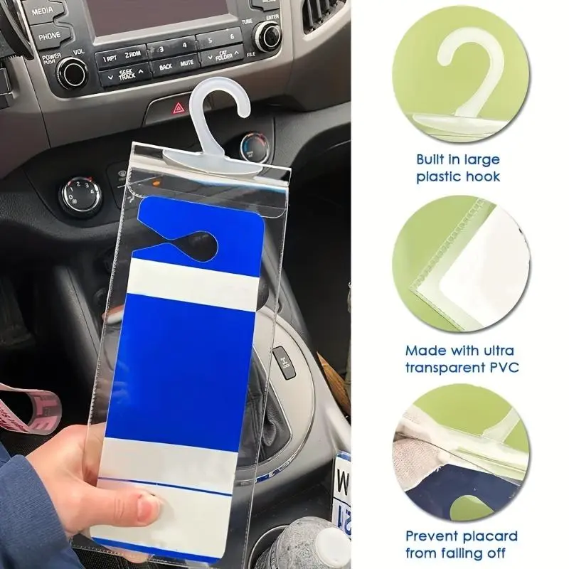 Protect your parking permit with our ultra-transparent stand and large hook protection bag, disability placard hook bag PVC transparent disability card parking sign storage bag