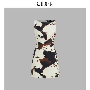 Cider Boat Neck Leopard Print Zipper Mini Dress Dealsforyou
