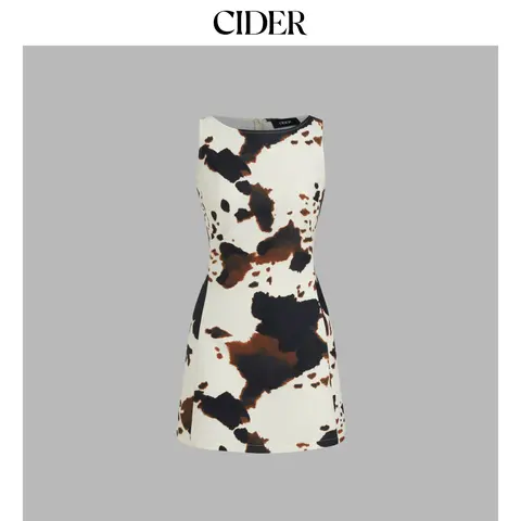 Cider Boat Neck Leopard Print Zipper Mini Dress