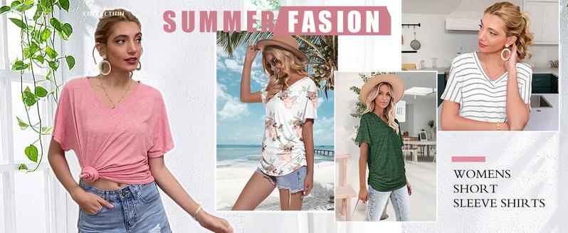 WIHOLL Womens Short Sleeve V Neck Dolman Tops with Side Shirring Loose Fit Shirts WIHOLL Womens Short Sleeve V Neck Dolman Tops with Side Shirring Loose Fit Shirts