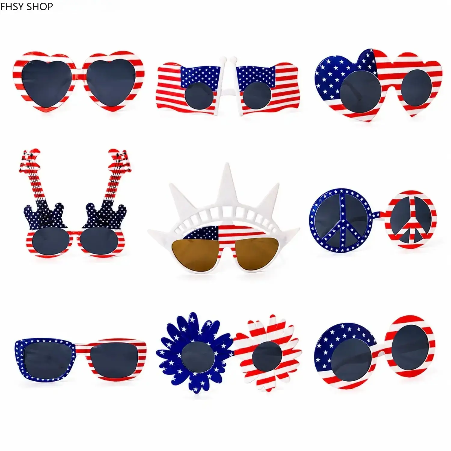 9 Pack USA Flag Shutter Sunglasses, American Theme Novelty Glasses Bulk Set, Patriotic Photo Booth Props for 4th of July, Memorial Day & Summer Celebrations