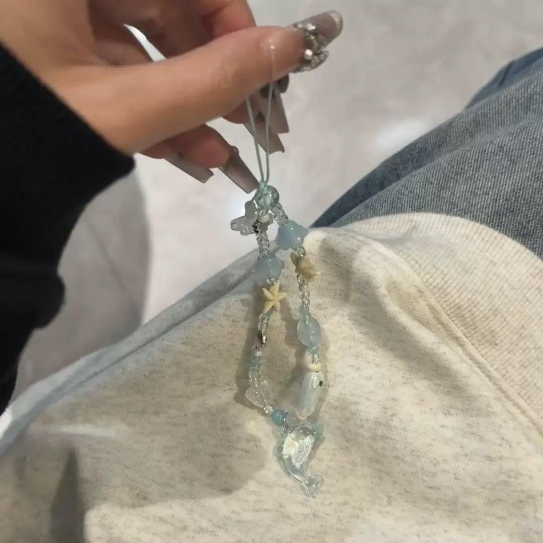 Handmade Acrylic Starfish & Dolphin Beaded Chain Bracelet Keychain Bag Decoration Coastal Design Durable Lightweight Material Decorative Accessories Keychain Bag Pendant