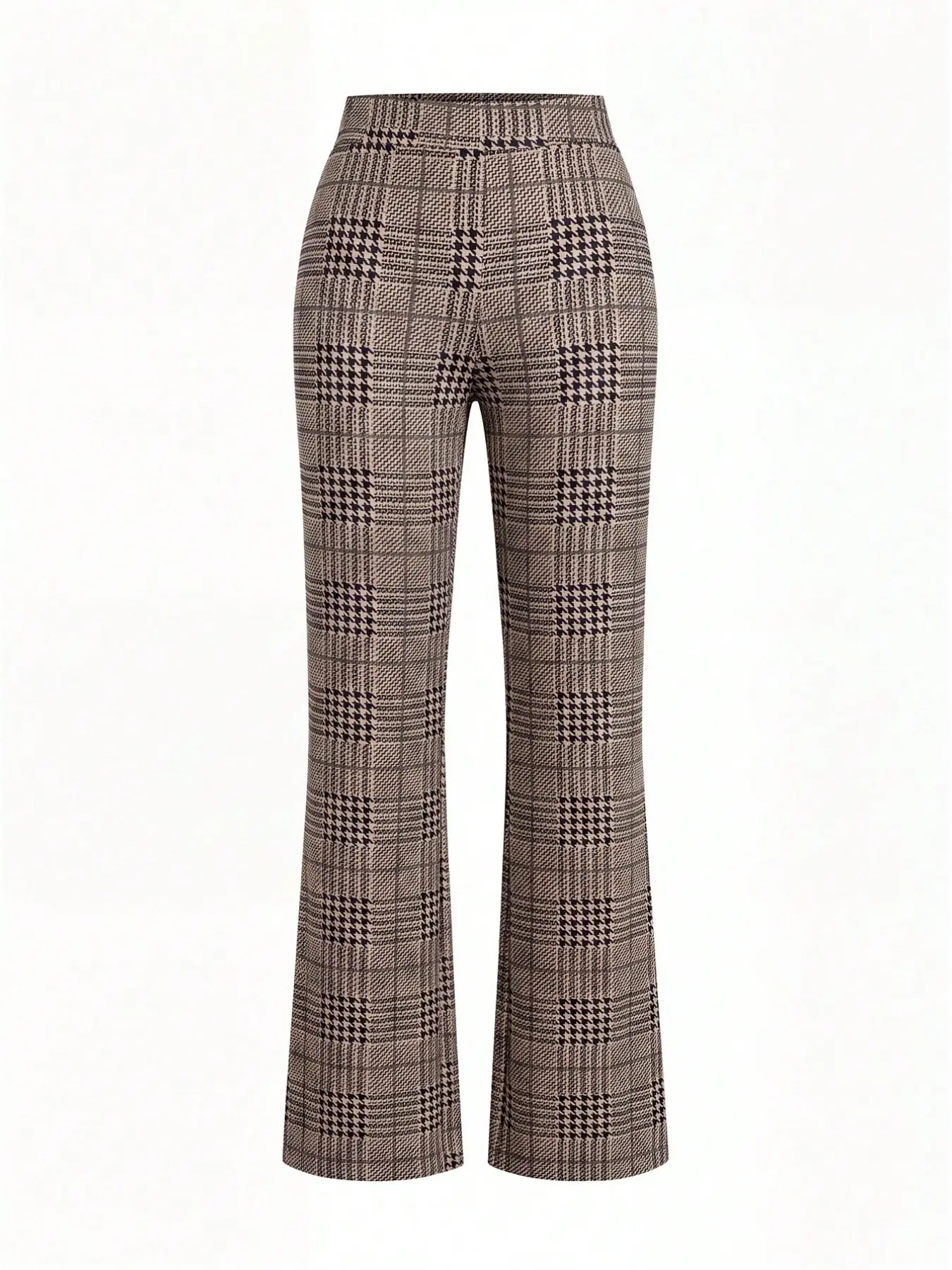 Women's Vintage Houndstooth Flare Pants, High-Waisted Stretch Slim-Fit Bootcut Trousers with Pockets for Office, Work and Casual Wear