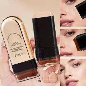 Double-Ended Foundation Stick with Two Sponges, Flawless Base Foundation, Flawless Complexion, High Coverage, Buildable Matte Coverage, Soft Matte Coverage, Long-Lasting Matte Finish, Ideal for Travel, Dates, Parties, Christmas Gifts