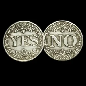 Replica Coin Floral YES/NO Letter Ornaments, Silvery-Grey Copper Commemorative Coin Collection, Challenge Coin for Collectors and Souvenirs