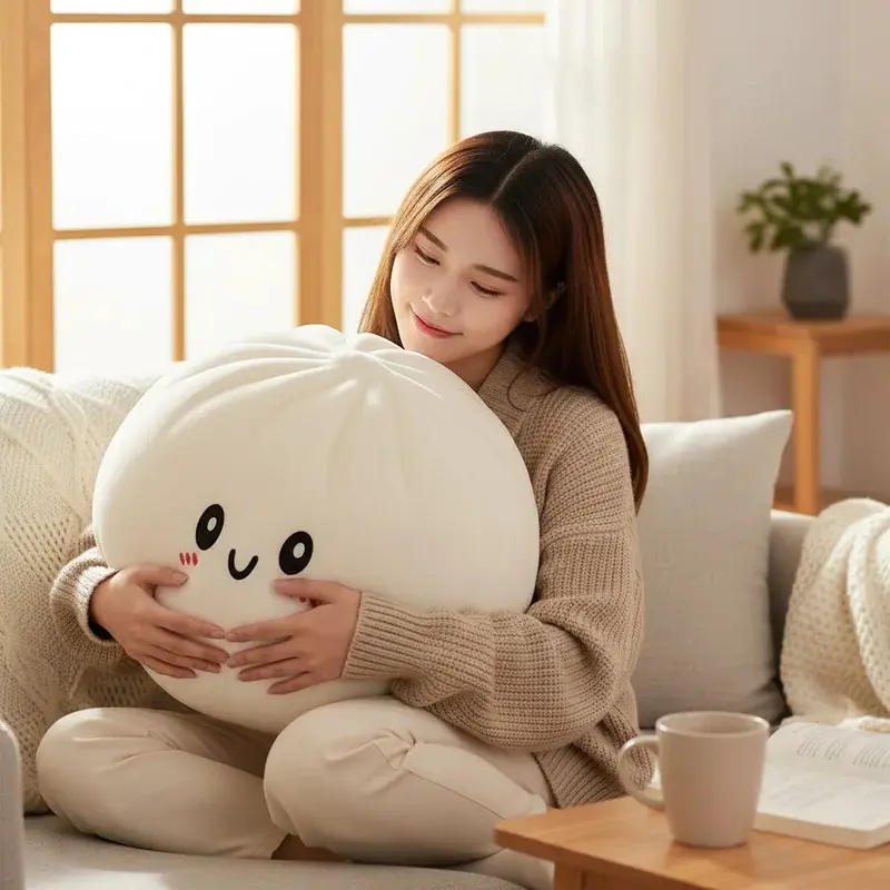 Cute giant dumpling plush pillow, soft PET filling, soft toy, cuddling companion, home sofa bed decoration, stress-relief toy, suitable for children and adults