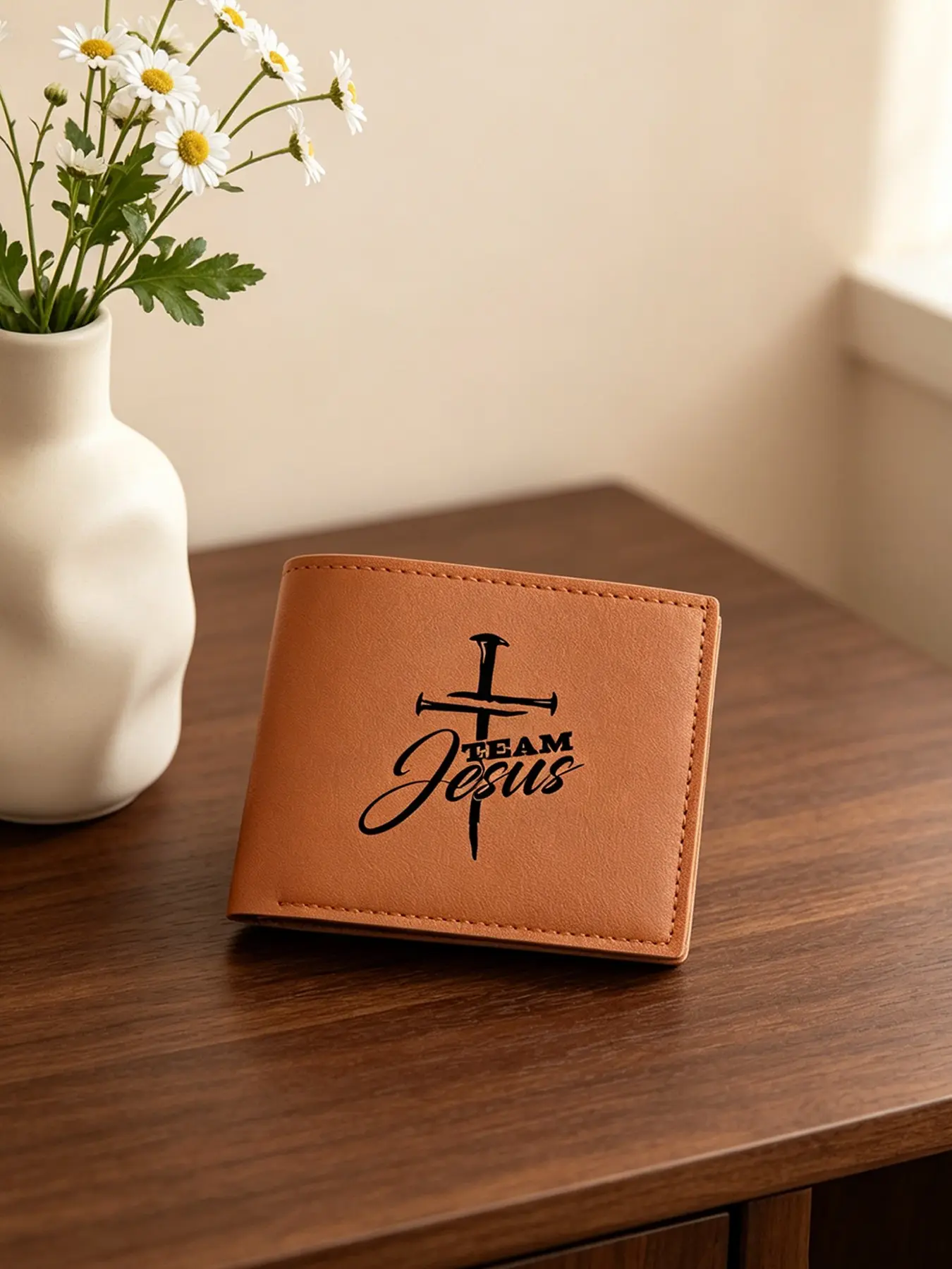 Jesus Cross Men's Foldable Wallet, Large Capacity, Multiple Card Slots, Simple Coin Pouch, Credit Card, Bank Card, ID Holder