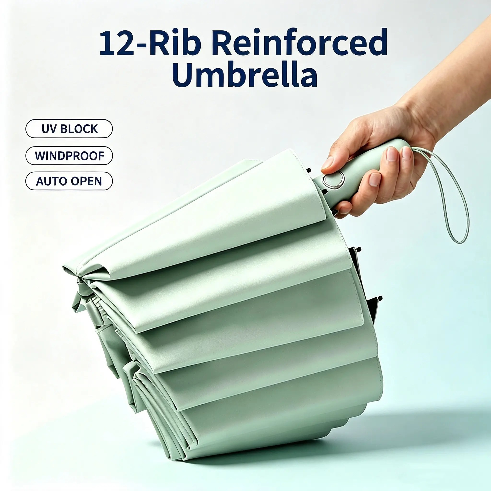 Unisex Large Foldable Auto Umbrella, Sturdy 12-Rib Structure, UV Protective All-Weather Sun & Rain Parasol, Durable Design, 1pc