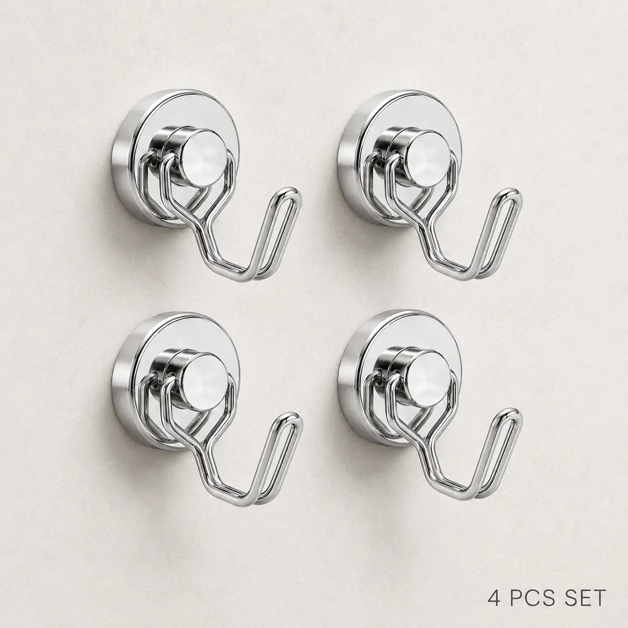 4-Pack 55LBS Heavy Duty Stainless Steel Swivel Magnetic Hooks, Strong Hold Swivel Shape Neodymium Hooks for Hanging, Ideal for Refrigerator, Kitchen Use & Other Magnetic Surfaces