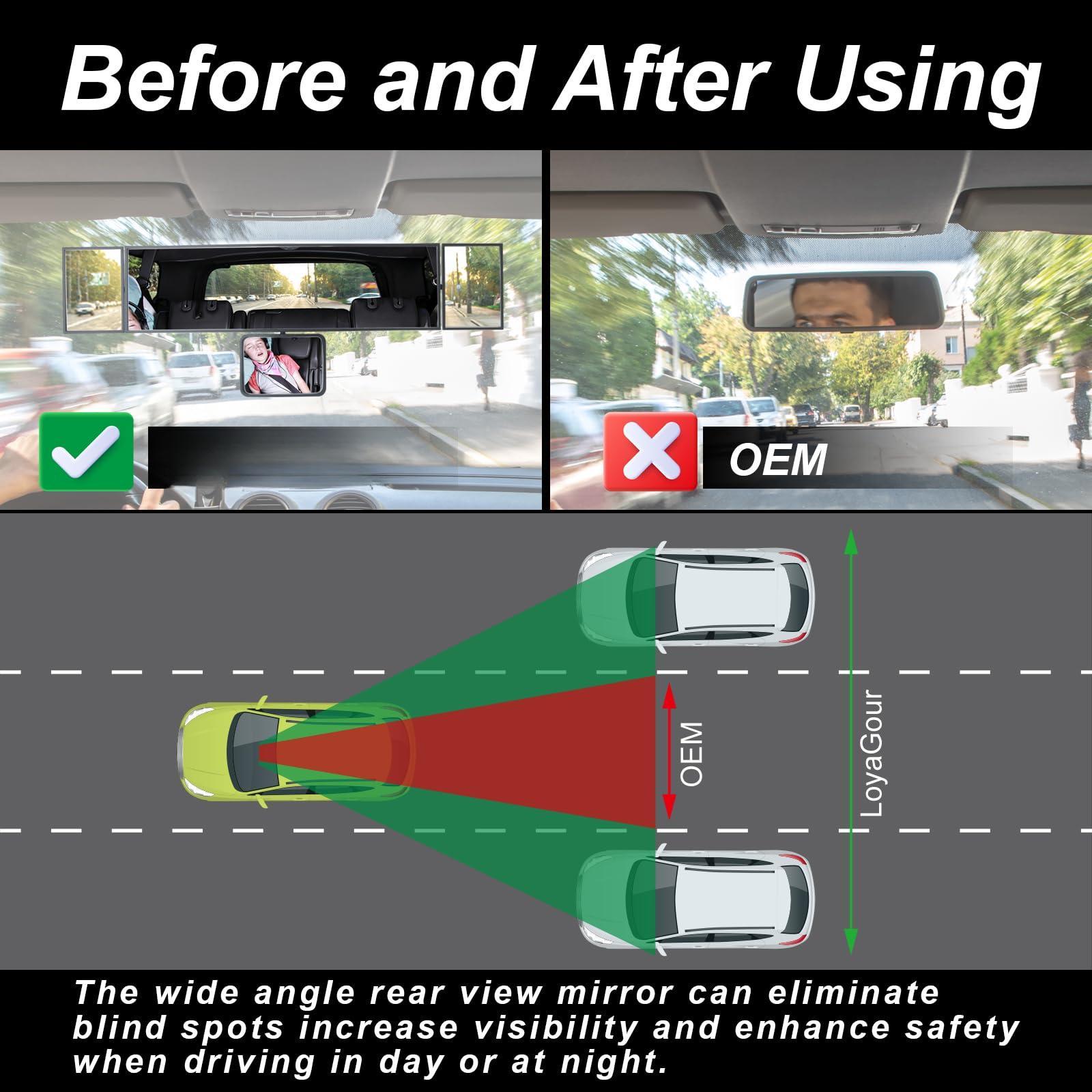 15" Rear View Mirror With Car Panoramic Rearview Mirrors Extender Clip On Large Wide Angle For Truck And Suv (white)