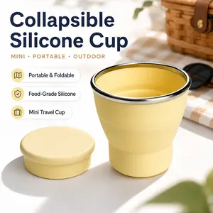 Collapsible Silicone Travel Cup. Portable mini foldable mug works as drinking cup and mouthwash cup for outdoor trips. Lightweight compact carry cup, leak-proof daily water container for travel