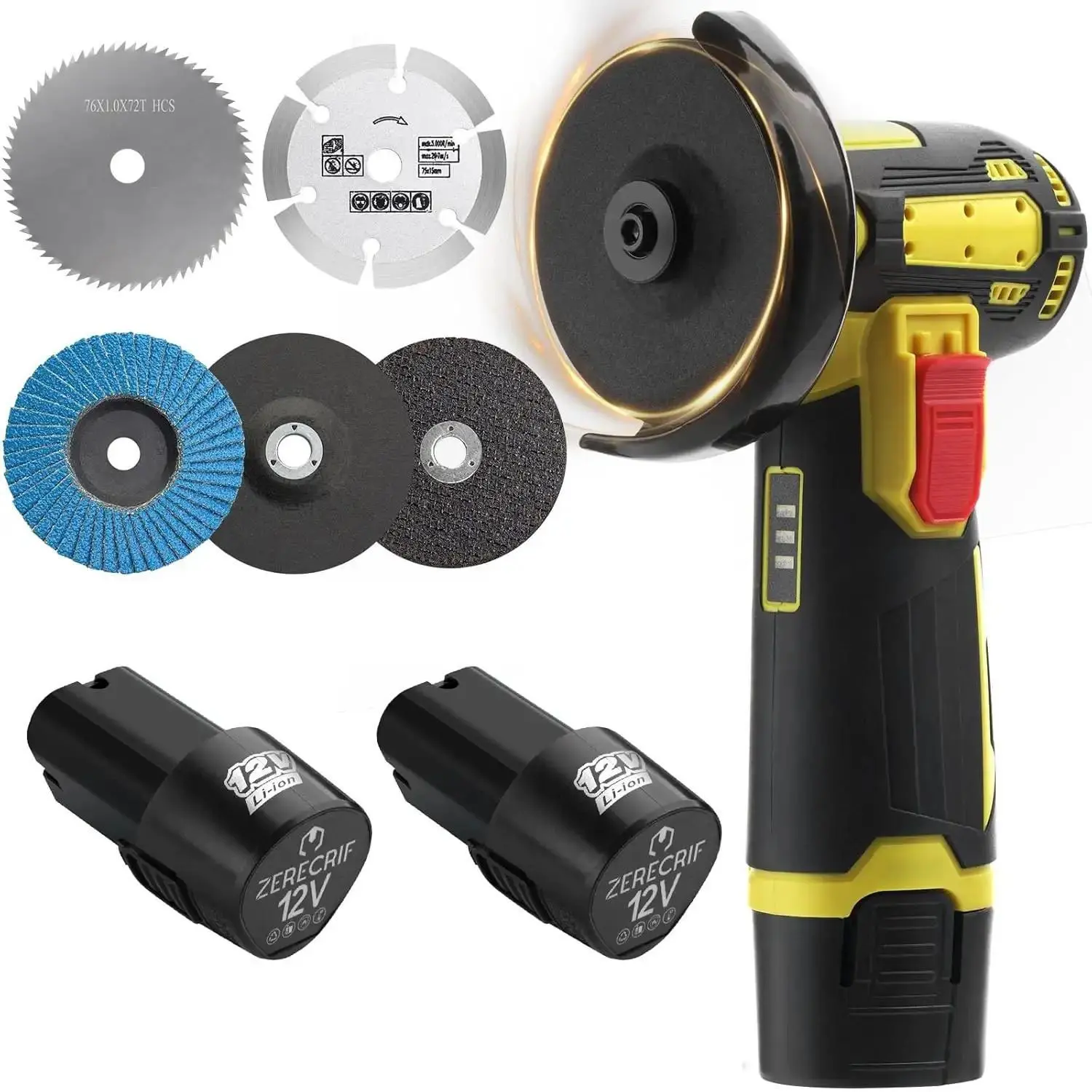 Cordless Compact Angle Grinder Tool - 19500RPM, 4000mAh Batteries, Portable Grip, Small Portable Handheld Metal Cutting Tools and Gadgets for Hard Objects, Camping & Hiking Tent Accessories