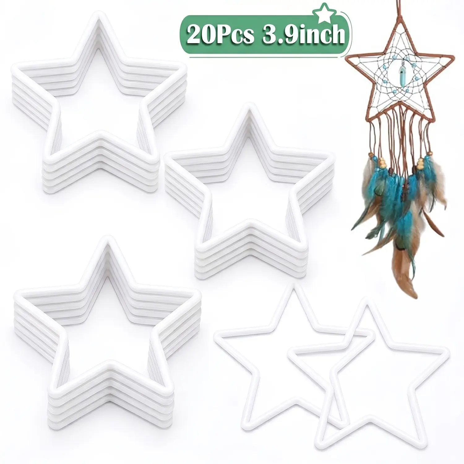 20Pcs Star Macrame Hoops Ring 3.9 Inch Plastic Craft Rings Hoops Dream Catcher Rings Wreath Hoop Rings for Home Decorations DIY Crafts and Wall Hanging
