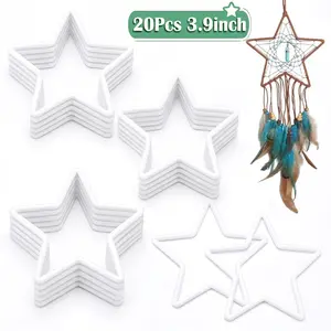 20Pcs Star Macrame Hoops Ring 3.9 Inch Plastic Craft Rings Hoops Dream Catcher Rings Wreath Hoop Rings for Home Decorations DIY Crafts and Wall Hanging