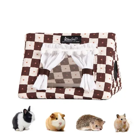 Guinea Pig Hideout with Curtain No Bottom Bunny Bed Rabbit Beds Rabbit Hideout House Easy to Clean & Sturdy Durable Hedgehog Beds Small Animal Bed for Ferret Chipmunk Chinchilla Syrian Hamster Mouse Rat