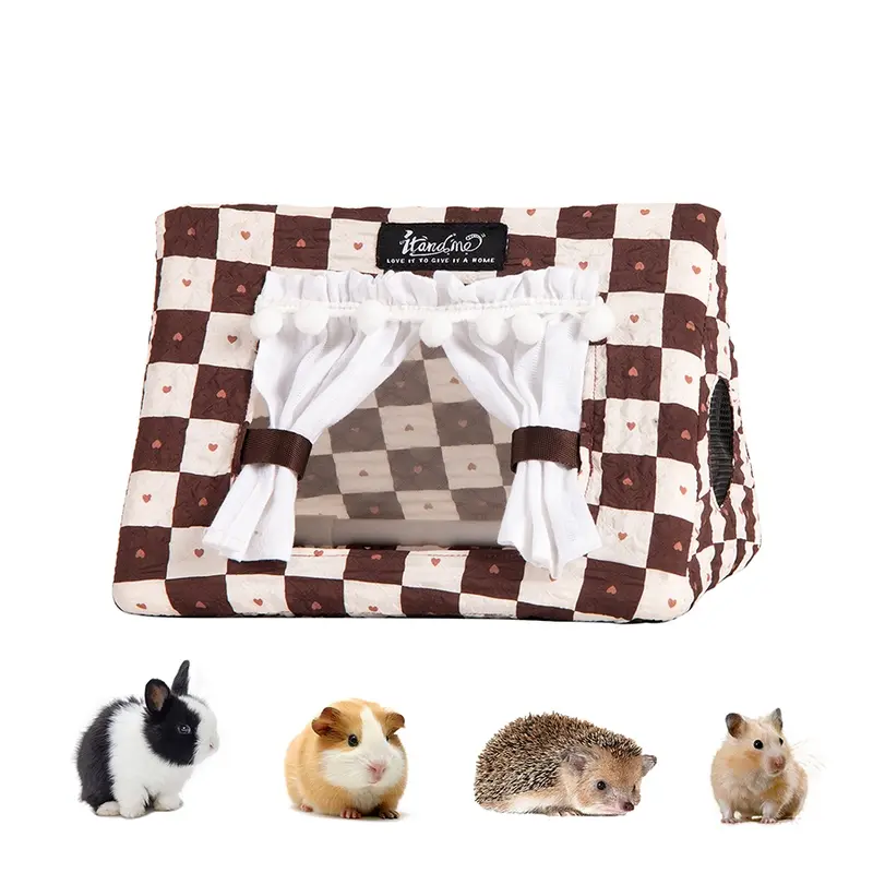 Guinea Pig Hideout with Curtain No Bottom Bunny Bed Rabbit Beds Rabbit Hideout House Easy to Clean & Sturdy Durable Hedgehog Beds Small Animal Bed for Ferret Chipmunk Chinchilla Syrian Hamster Mouse Rat