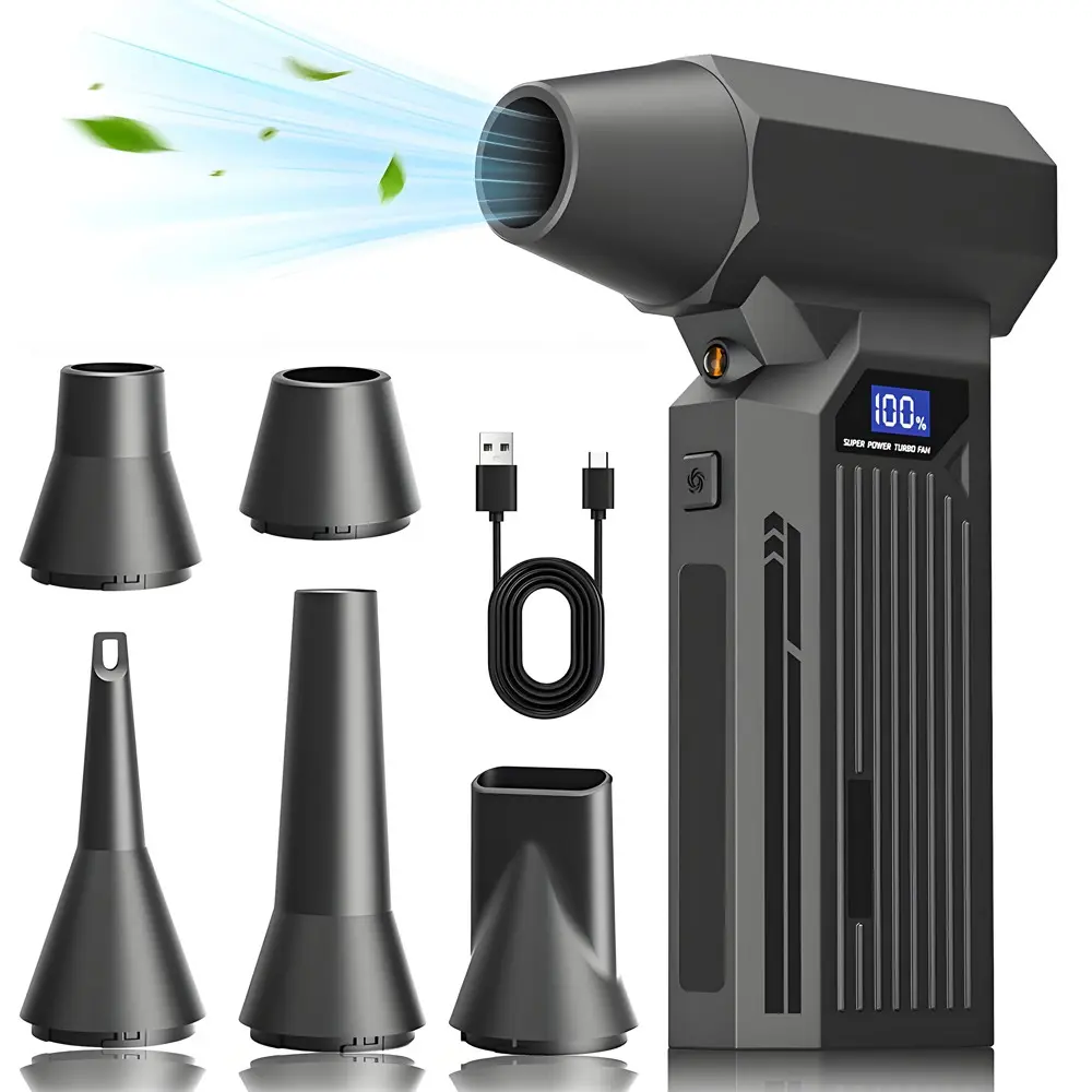One piece of portable high speed Turbo Fan air duster，inflating and led help lighting multi functions rechargeable strong power fan Handheld Portable Blower