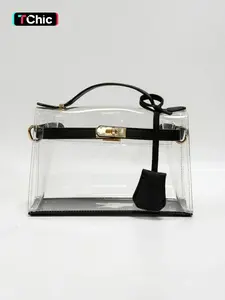 Clear Stadium Approved Tote Bag, Transparent Turn-Lock Crossbody, Jelly Purse with Top-Handle for Women, Concert & Everyday Use