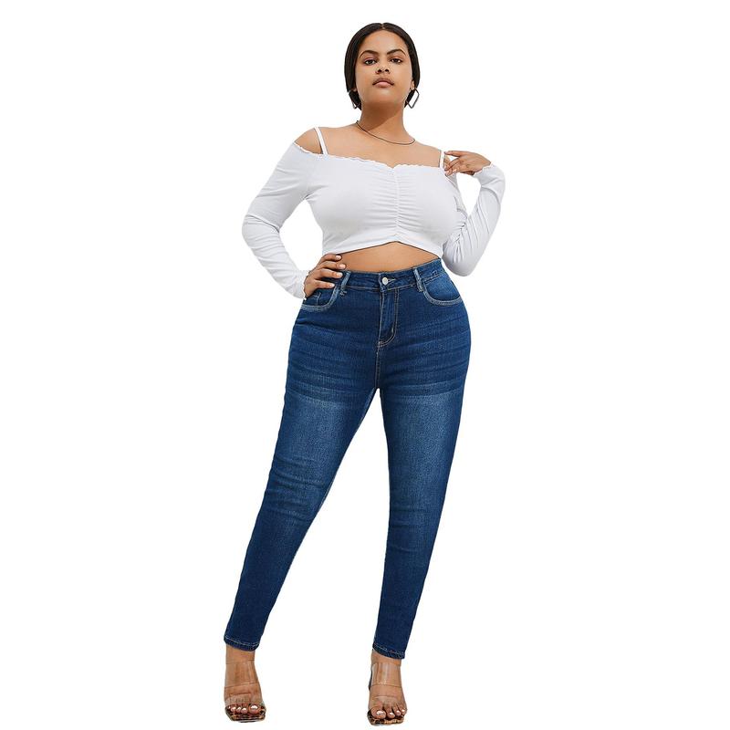 Women's Plus Size Stretchy Skinny Jeans, Ripped Distressed Denim, Basic Style Ankle-Length Denim Pants