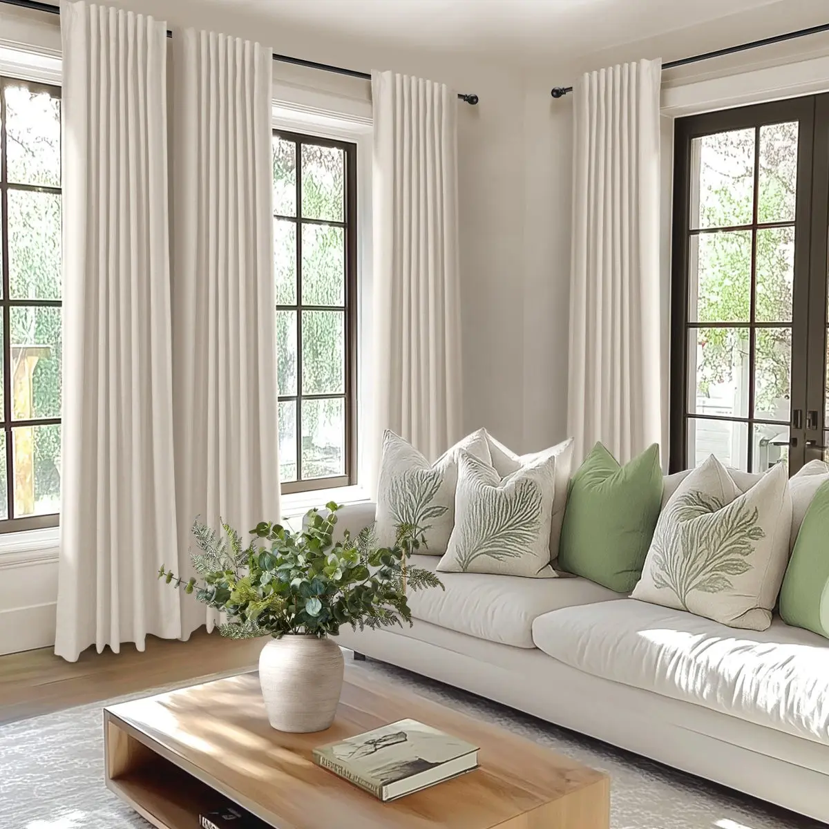 Japanese Style Linen-Feel Semi-Transparent Window Curtains, Breathable & Dustproof Design, Ideal for Living Room Kitchen Dining Bedroom Outdoor Decor