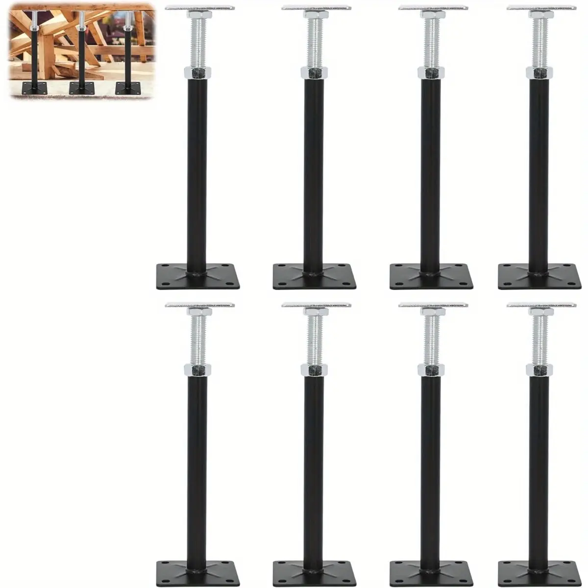 Basement Jacks Heavy Duty Adjustable 5000lb Capacity 8pc Set for Floor Joist Leveling Lifting, 11.6"-16.1" Height Range, Screw Jack