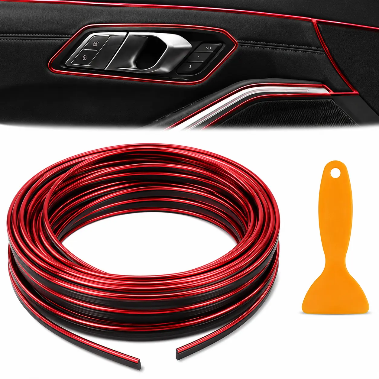 5M Car Interior Molding Trim Strip, Flexible Decorative Insert Strip for Dashboard, Door Panel, Air Vent & Center Console, with Installation Tool