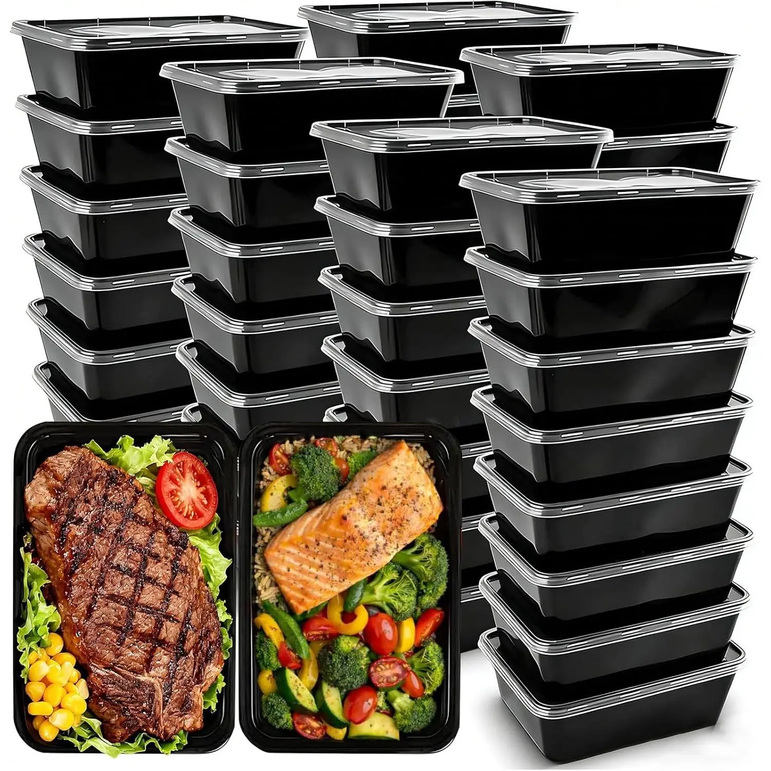 50-Pack Meal Prep Containers, Single Compartment with , 26 OZ. |  Microwave Disposable Plastic Bento Boxes  Lunch Storage Boxes for Meal Prepping-Stackable, Dishwasher Safe.