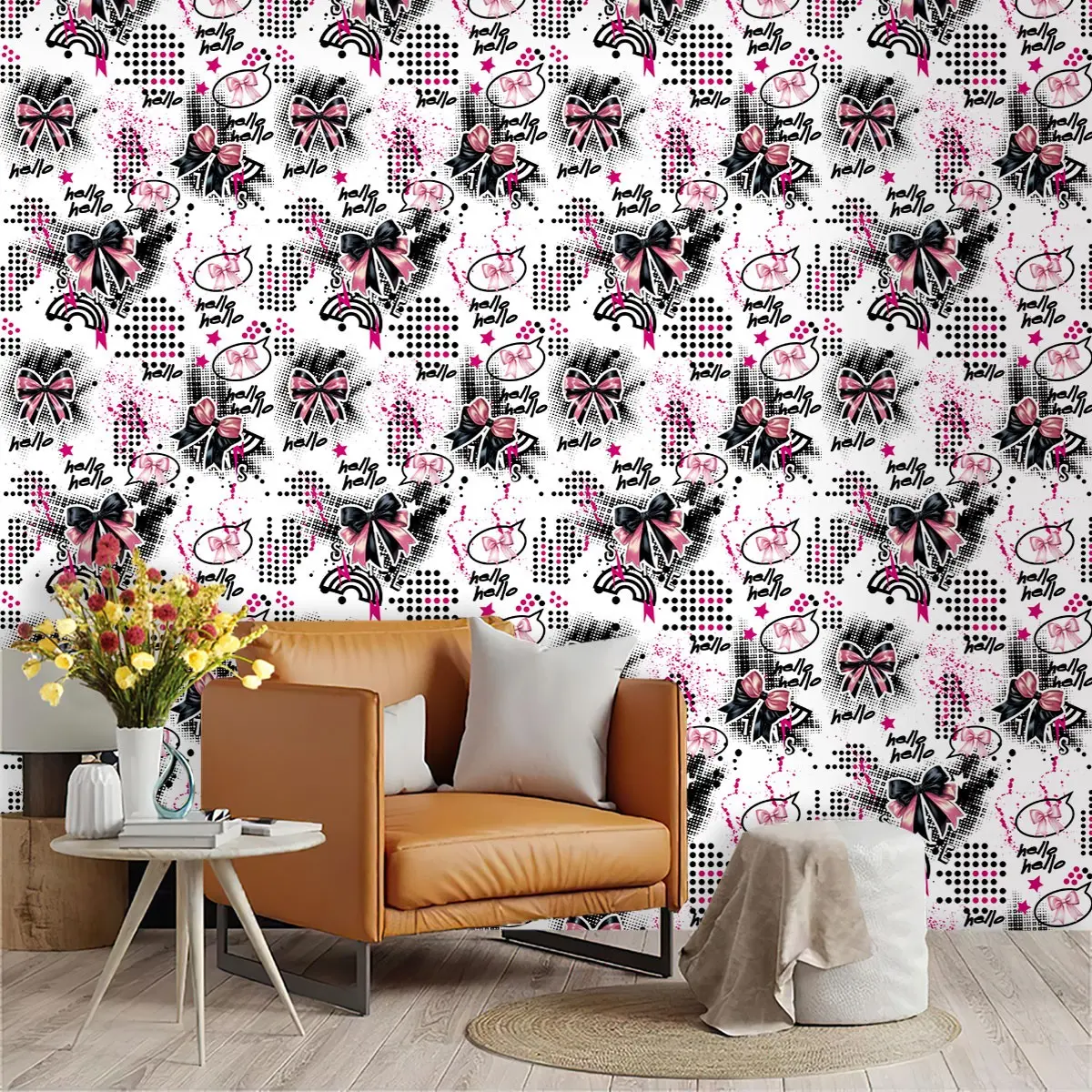 Bow Theme Wallpaper, Pure Background, PVC Material, Self-Adhesive, Ideal for Living Room, Kitchen, Bedroom, Wall Decor