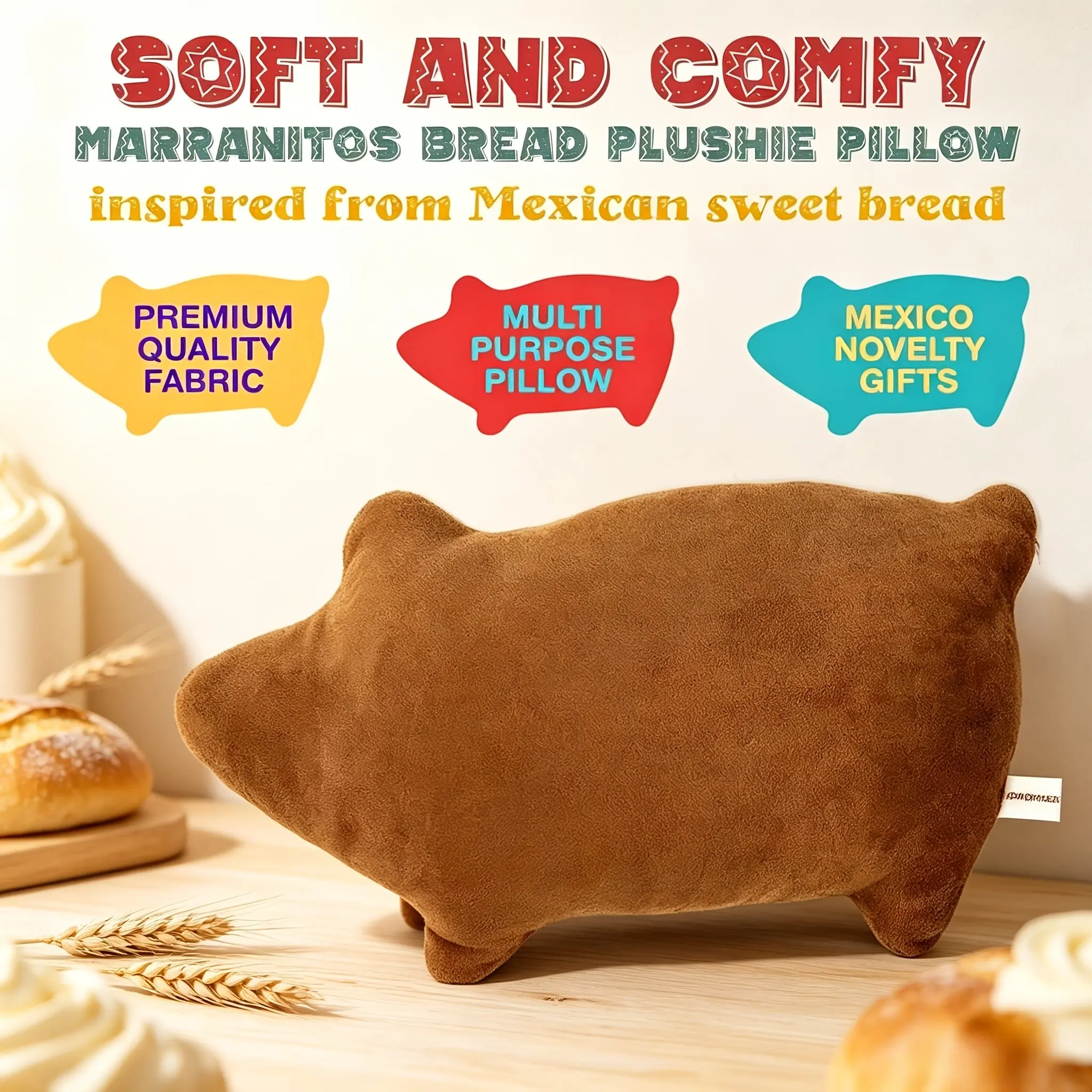 Soft Plush Pig Bread Shape Cushion, Mexican Sweet Bread Inspired Pillow, Comfortable Sofa Bedroom Decor Resting Pillow