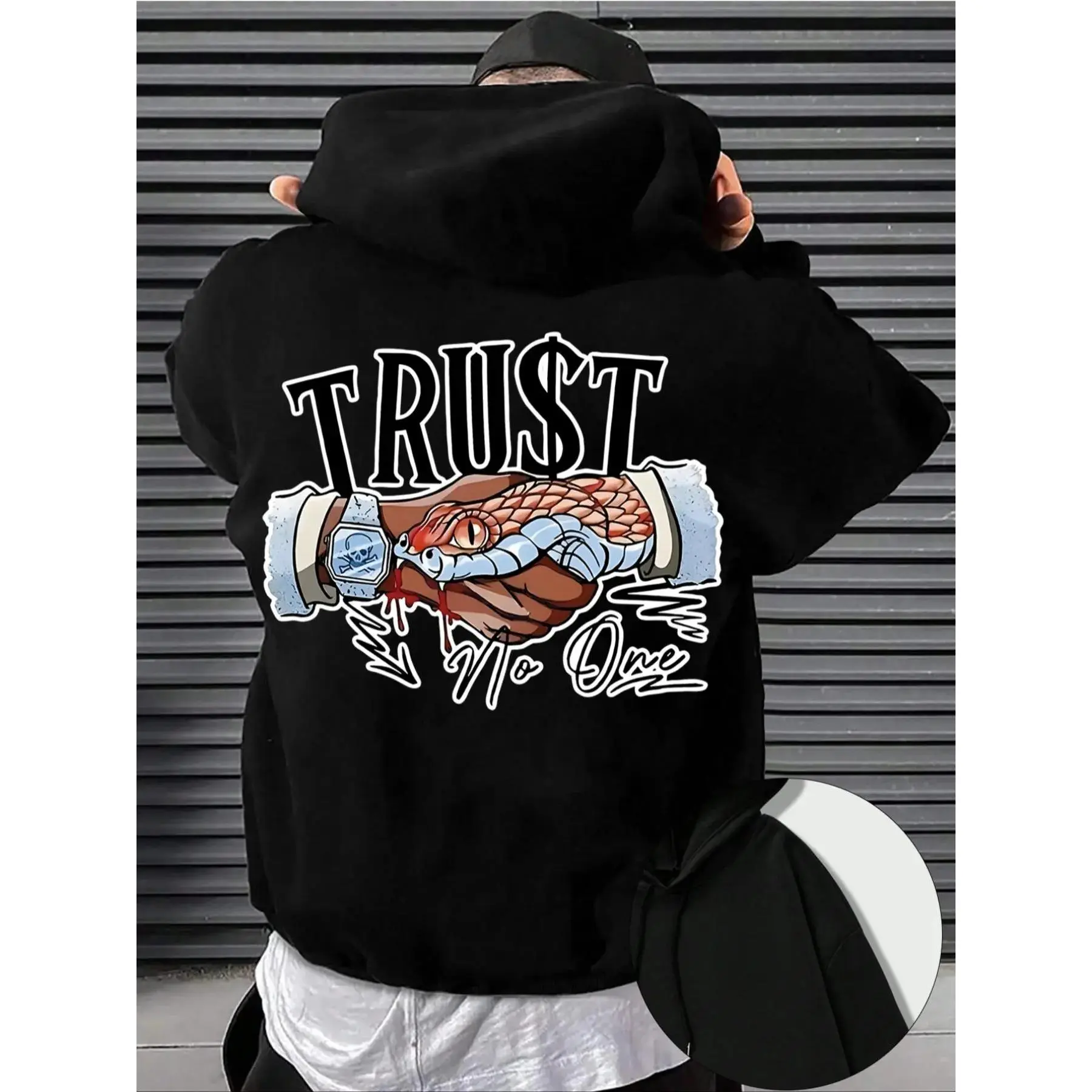 Men's Letter & Hand Print Drop Shoulder Long Sleeve Hoodie, Graphic Print Hoodie Casual Hooded Sweatshirts Fashion Regular Fit Drawstring Pocket Hooded Sweatshirt for Daily Holiday Outdoor Wear, Men Clothes for Fall & Winter
