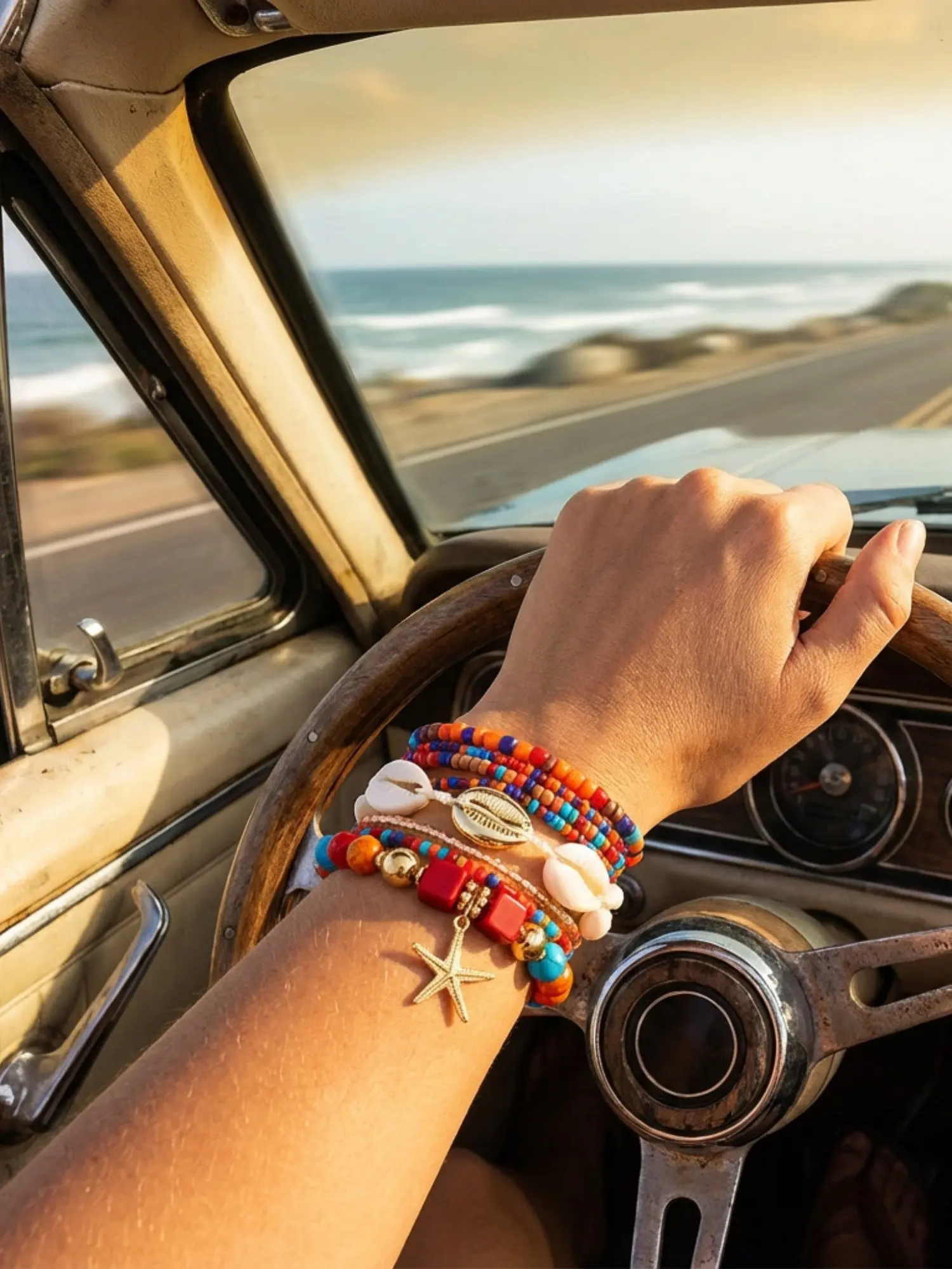 8-Piece Bohemian Beach Style Beaded Shell Bracelets, Creative Layered Design, New Arrival Fashion Jewelry for Summer Vacation