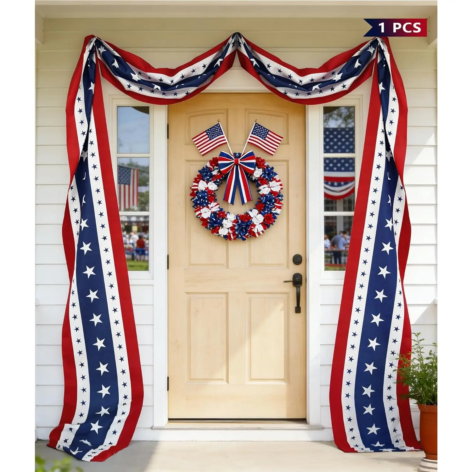 25 Feet Long July 4th Patriotic Door Decor, Outdoor Decor Banner, American Flag Triangle Banner, Perfect for Celebrating Independence 250 Years, Outdoor Banners