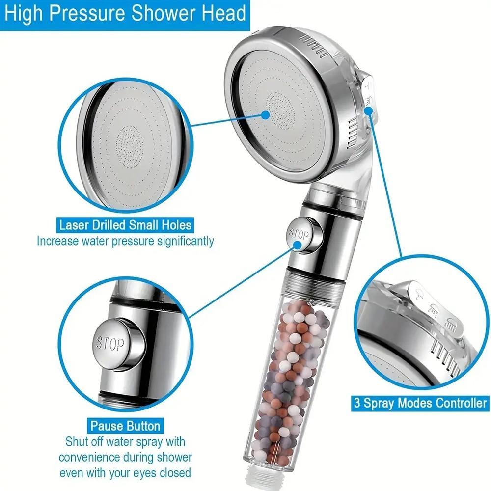High Pressure Shower Head (without Hose), Pressure Boosted Shower, High Pressure Showerhead, Handheld Shower Head with 3 Spray Settings, Adjustable Universal Handheld Shower Head Replacement for Adults Children Pets