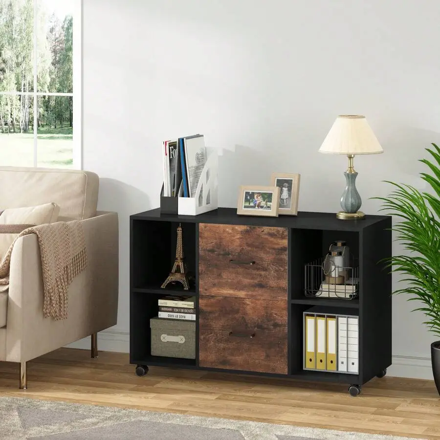 2-Drawer Mobile File Cabinet With Wheels, 39.4" Lateral Filing Cabinet & Printer Stand With Adjustable Shelves Home Office