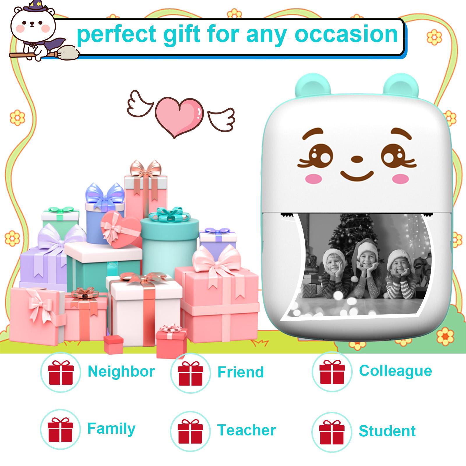 Kids Bluetooth-compatible Printer Gift Set, Portable Mini Wireless No Ink Printer with 5 Paper Rolls & Color Pens, Perfect Birthday Xmas Gift