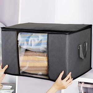 Clothes Storage Bags, Large Capacity Blanket Storage Containers Organizers for Comforters, Bedding, Foldable 3 Layer Fabric, Sturdy Zippers, Reinforced Handle,Clear Window,(Grey, 6 x 100L)