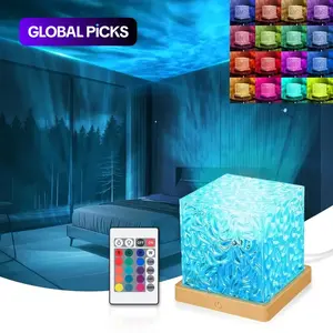 USB Wave Projector Table Lamp, 16 RGB Colors, Remote and Touch Control, Polished Metal Surface, Plastic Sea Wave and Aurora Effect, Ideal for Bedroom and Living Room, Adjustable Atmosphere Light