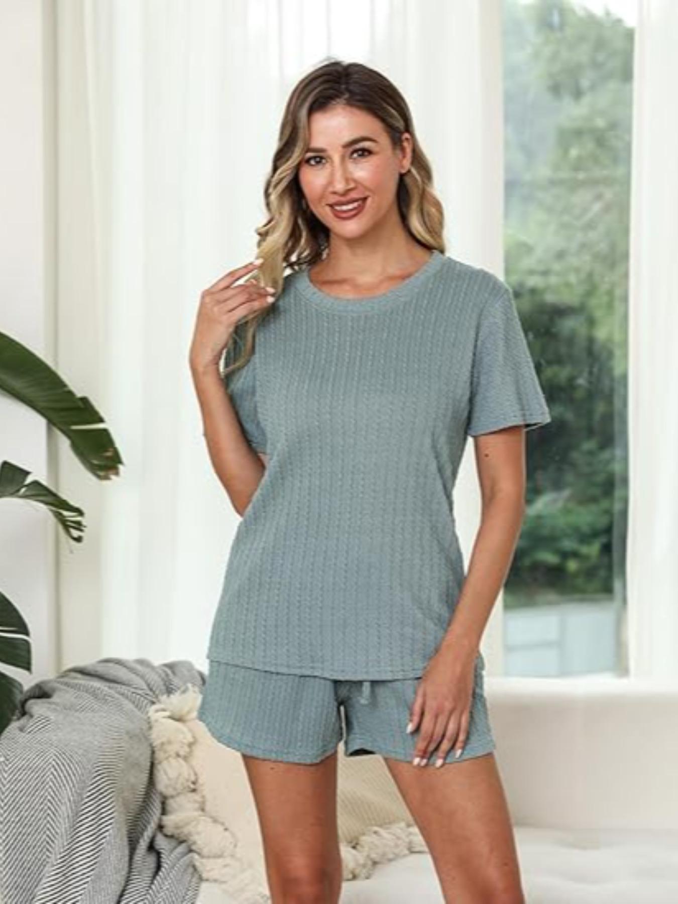 Couple's Solid Short Sleeve Tee & Shorts Pyjama Set, Casual Comfy Round Neck T-shirt & Shorts PJ Set, Couple's Sleepwear for All Seasons Loungewear