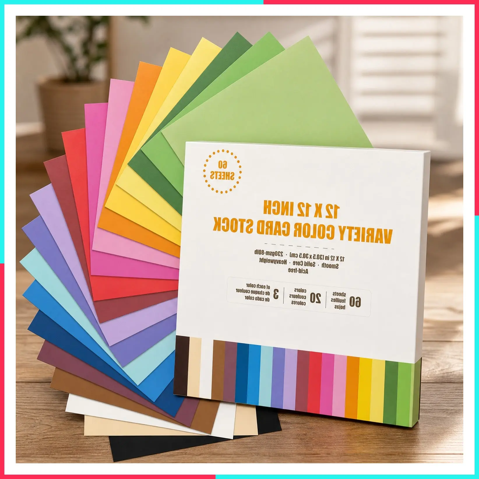 60 Sheets Colored Card Stock Paper 250 gsm 80lb 12 x 12 20 Assorted Color Cardstock for Cricut Card Making Paper Crafting
