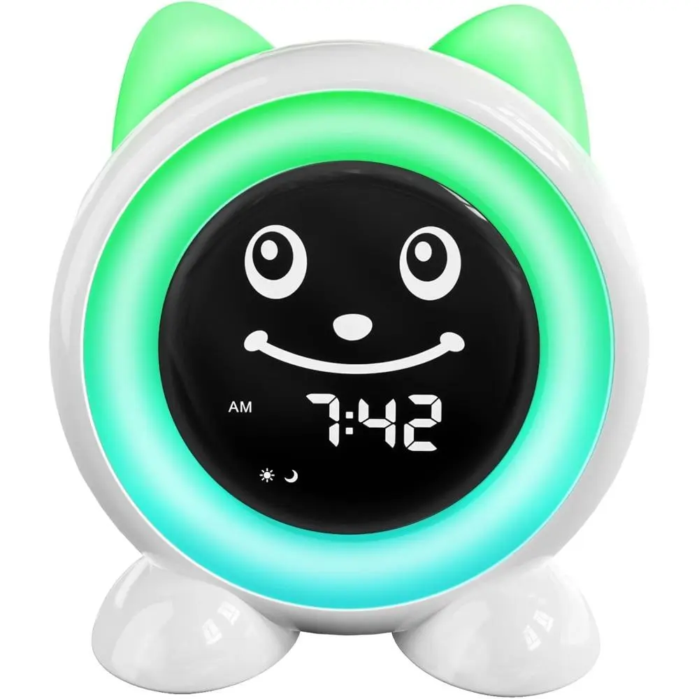 Digital OK to Wake Alarm Clock Set - Toddler Sleep Training Device with Night Light, Nap Timer, Snooze, Adjustable Volume, AM-FM, ABS Corded for 2-10 Years Old Kids' Kid Room