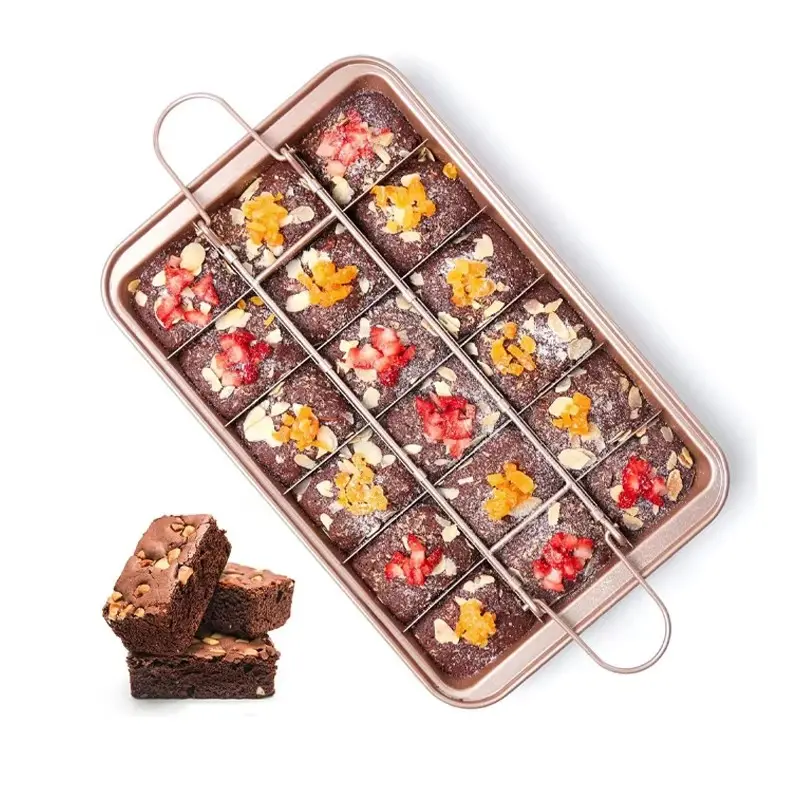 Brownie Pan with Dividers, Non Stick Brownie Baking Pan,18 Pre-slice Carbon Steel Bakeware Tray with Grips for Oven Baking Bread, Baking Tin