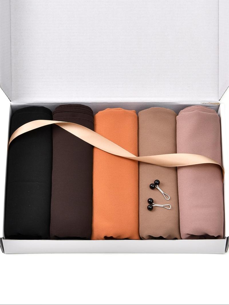 Women's Solid Color Chiffon Khimar Set, Casual Breathable Modest Hijab Set with Hair Clips, Fashion Accessories for Daily Wear