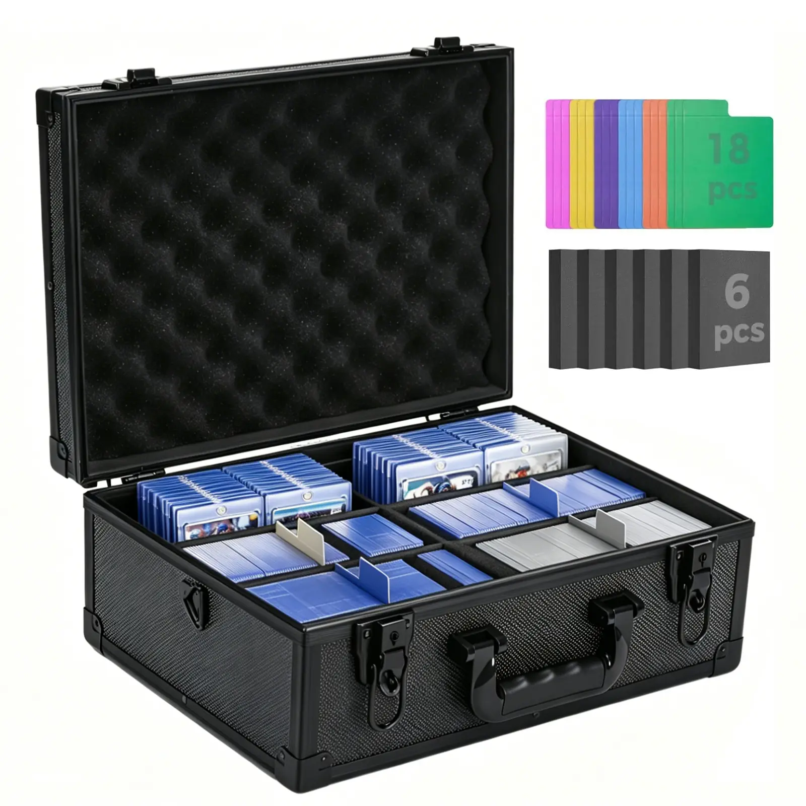 🔥 Trading Card Storage Case for 3" x 4" 35PT Rigid Card, Lockable Display Box with 6 Foam Dividers,  Heavy Duty Sports Card Storage Holds 600+ Top Loaders, Holds 140+ Magnetic Holder