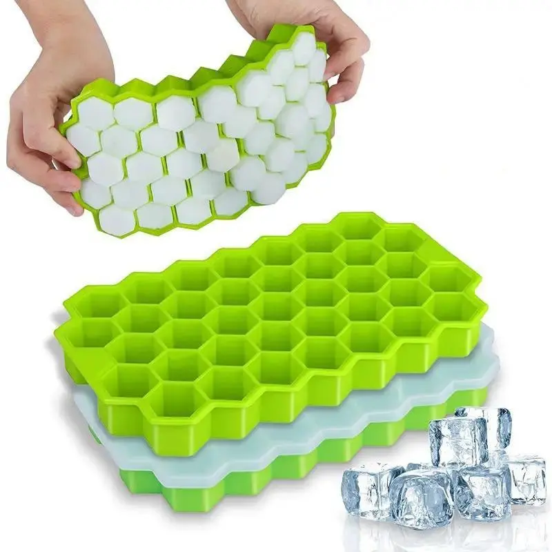 37-Grid Honeycomb Silicone Ice Tray, BPA-Free Hexagonal Mold, Durable Non-Stick, Easy Release, Stackable, Freezer & Dishwasher Safe