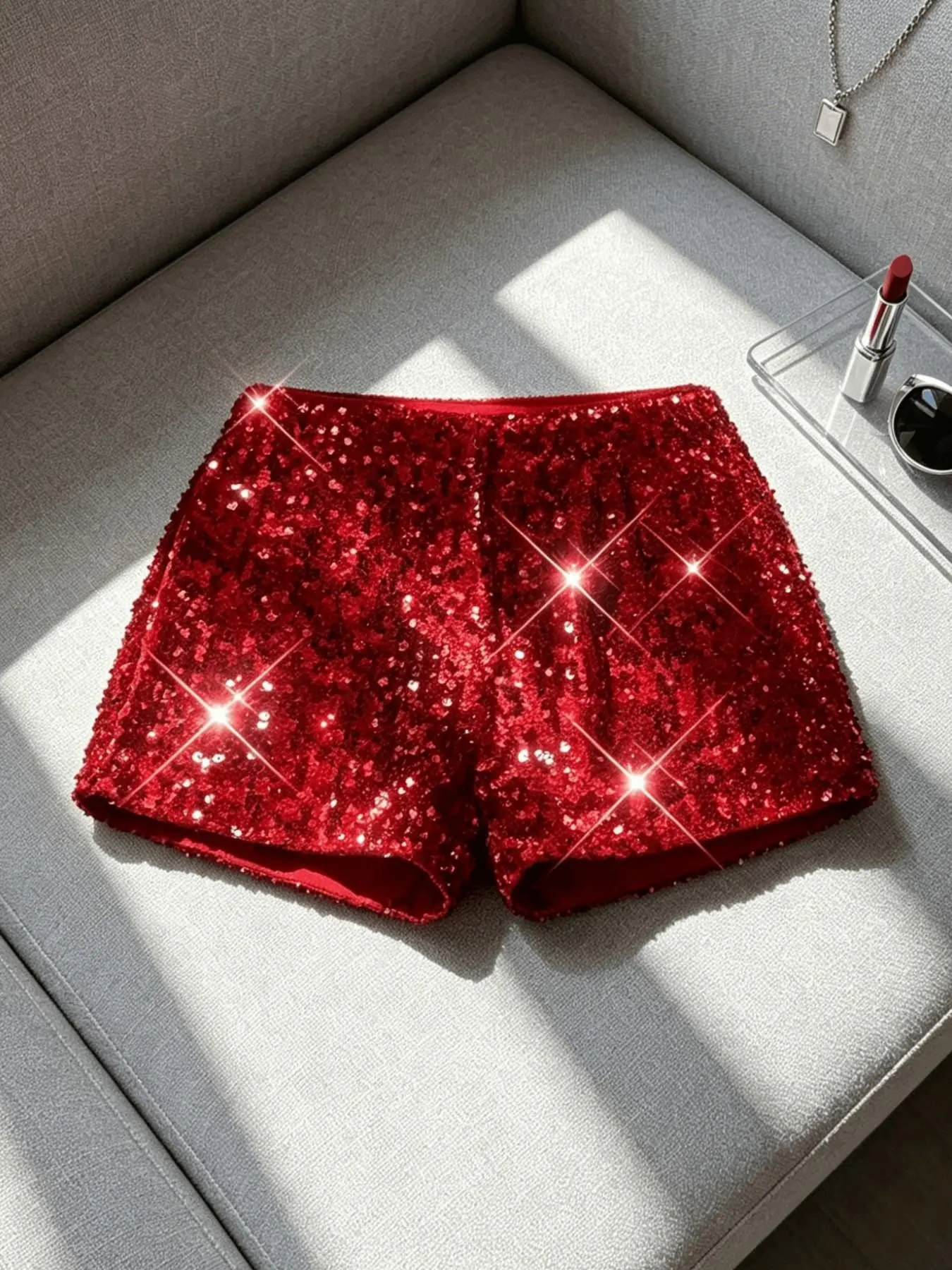 Shiny Sequin High-Waisted Elastic Shorts, Slim-Fitting Bodycon Hot Pants, Party Wear for Women, Music Festival and Cocktail Events